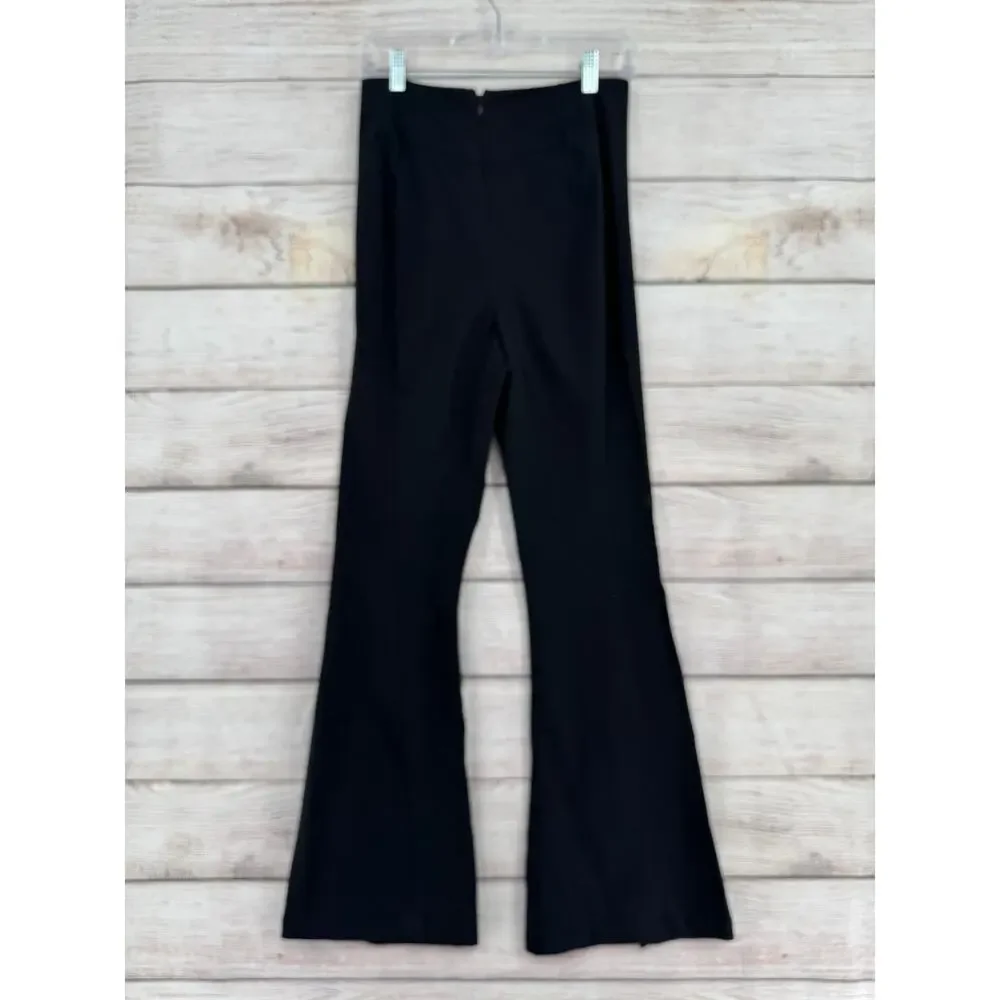 Free People Split‎ Hem Flare Pants Womens Small Black Ponte Knit Back Zip